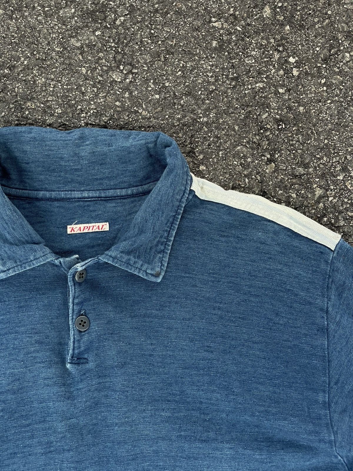 Kapital Indigo Dyed Patchwork Polo Shirt Size US L / EU 52-54 / 3 - 3 Thumbnail