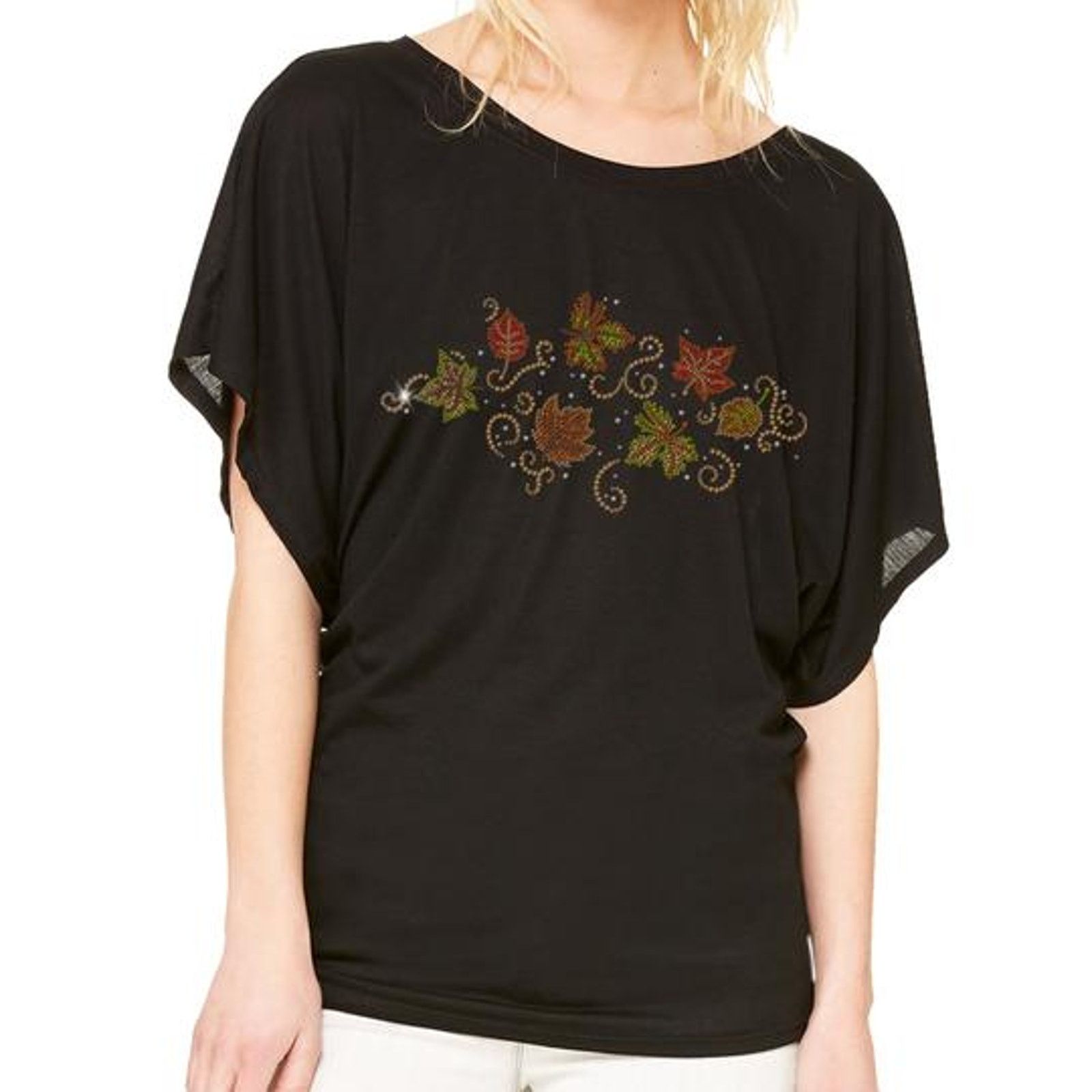 Handmade New 2X Rhinestone Autumn Leaves Batwing Dolman Blouse Top Size XXL / US 16-18 / IT 52-54 - 1 Thumbnail