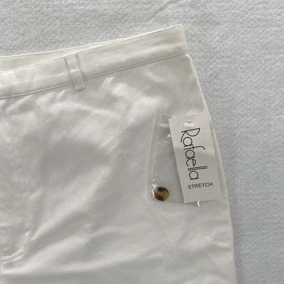 Vintage Rafaella Pants White Stretch Twill Straight Leg High Rise 10 NWT Womens Dress Pants Regular Inseam 23 in Size 32" / US 10 / IT 46 - 3 Thumbnail