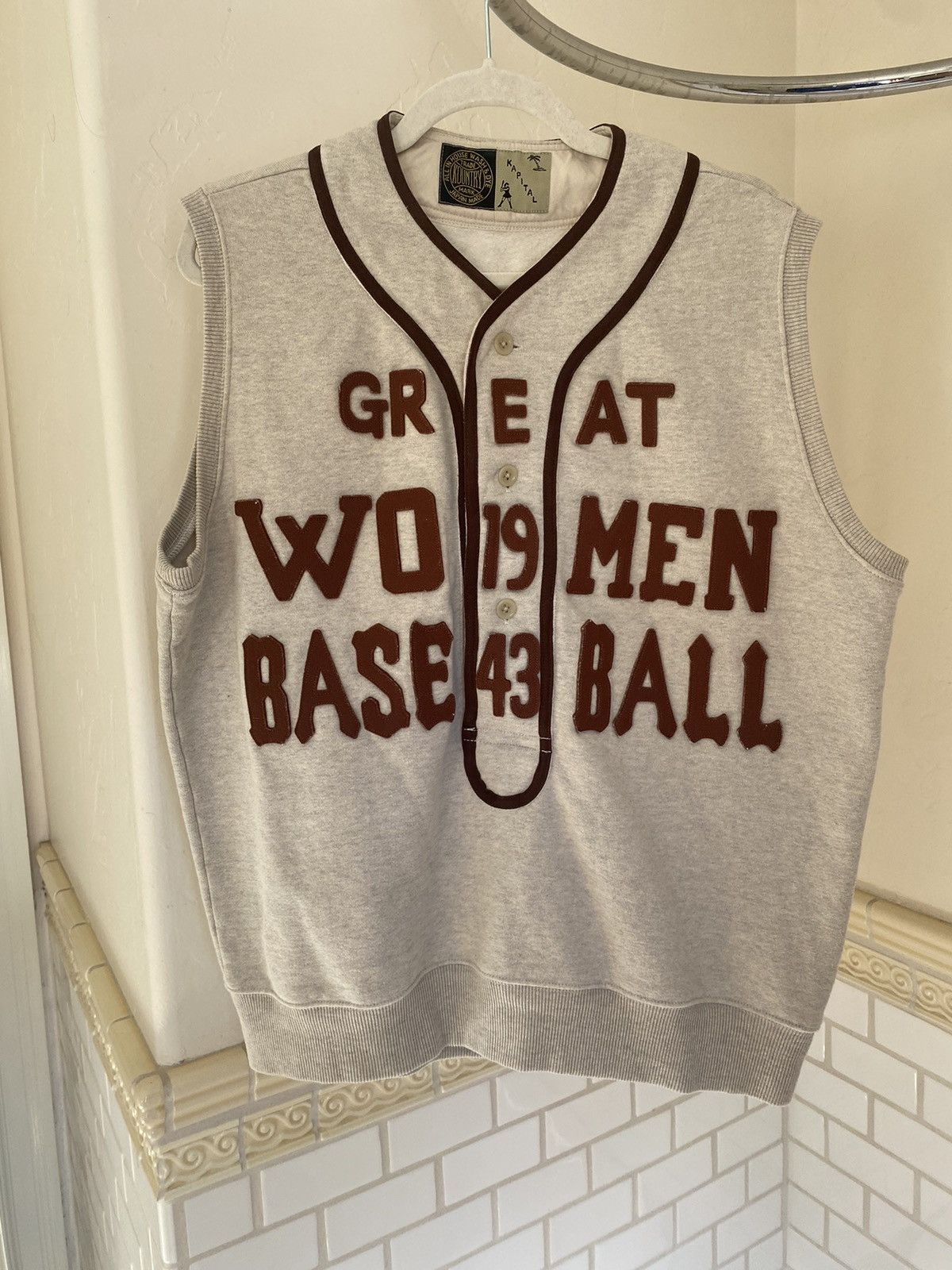 image of Kapital Great Women Baseball Top Fleece Henry Vest in Beige, Men's (Size XL)