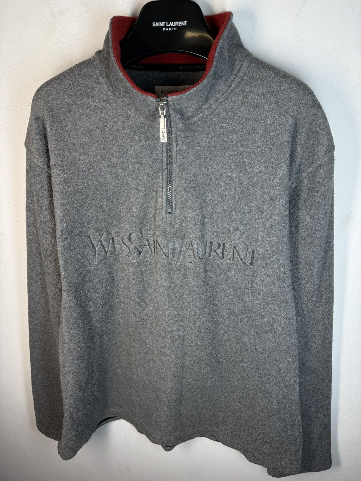 Yves Saint Laurent Fleece YSL Sweatshirt Quarter Zip Big Logo Vintage Sweater Size US L / EU 52-54 / 3 - 9 Thumbnail