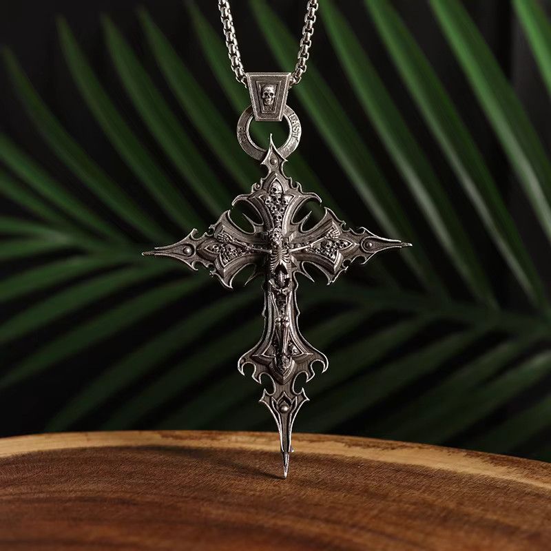 Jewelry Gothic Crucifixion Skull Cross Pendant Necklace Catholic Size ONE SIZE - 6 Thumbnail