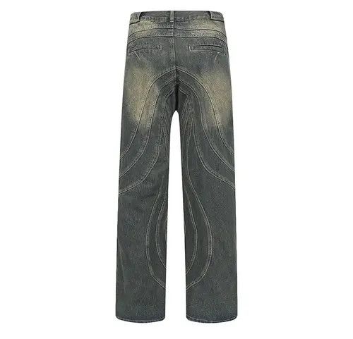 Jean Y2K Painted Circle Striped Baggy Jeans Size US 33 - 4 Thumbnail