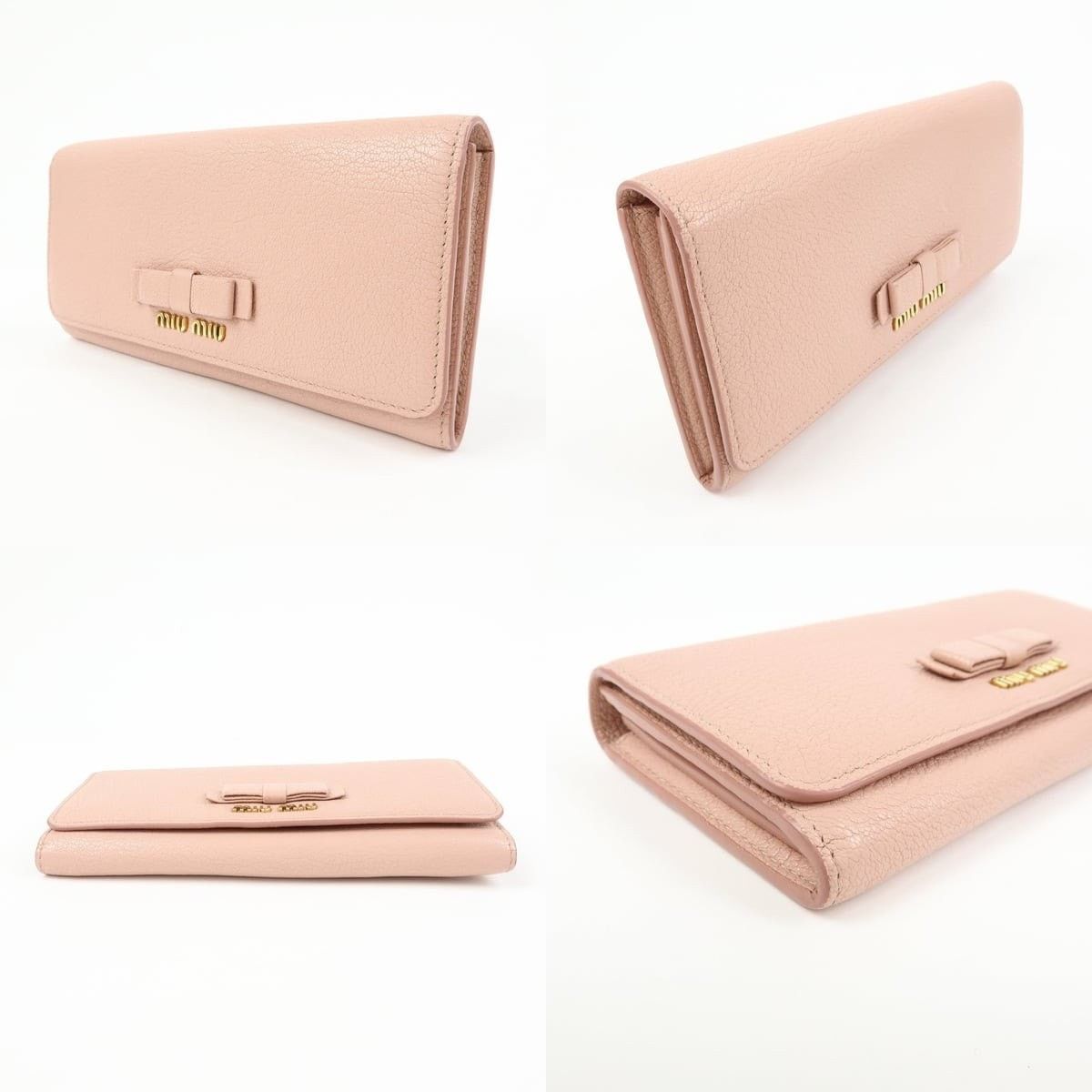 Miu Miu Miu Miu Madras Leather Ribbon Bi-fold Long Wallet Pink Size ONE SIZE - 3 Thumbnail