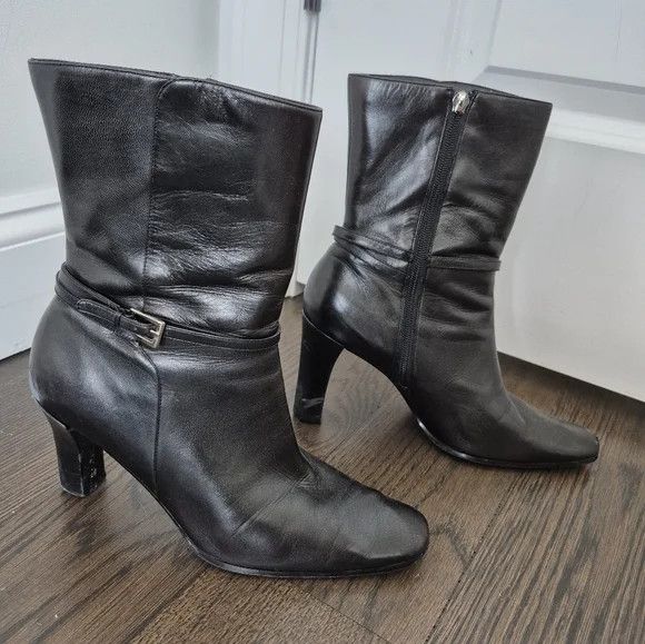 Anne Klein Leather Buckled Mid-Calf Boot Size US 8.5 / IT 38.5 - 2 Thumbnail
