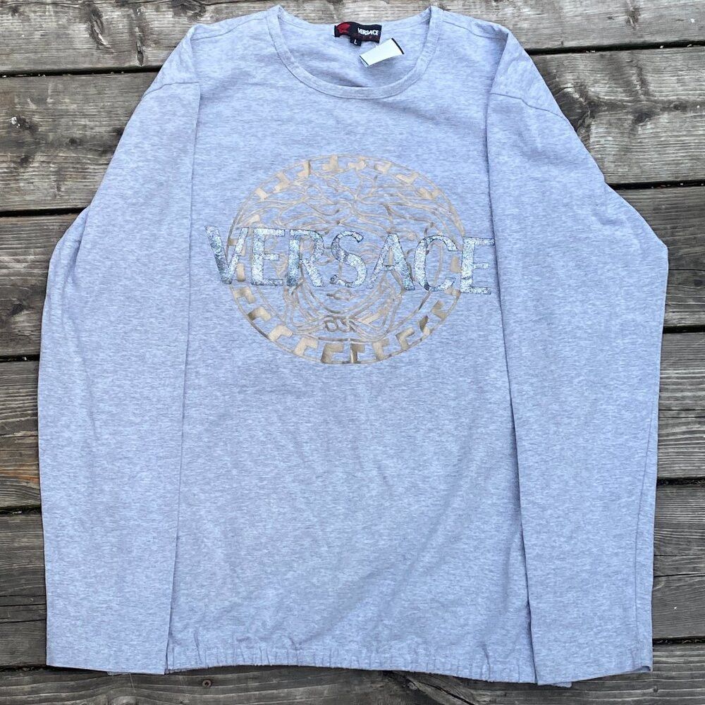 Versace Vintage 90s Versace Sport Sweater Large Gray Big Logo Size US L / EU 52-54 / 3 - 1 Thumbnail