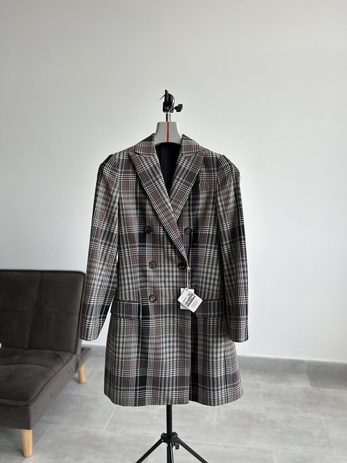 Brunello Cucinelli NEW❗️ BRUNELLO CUCINELLI Double-Breasted Checked Wool Coat Size XS / US 0-2 / IT 36-38 - 3 Thumbnail