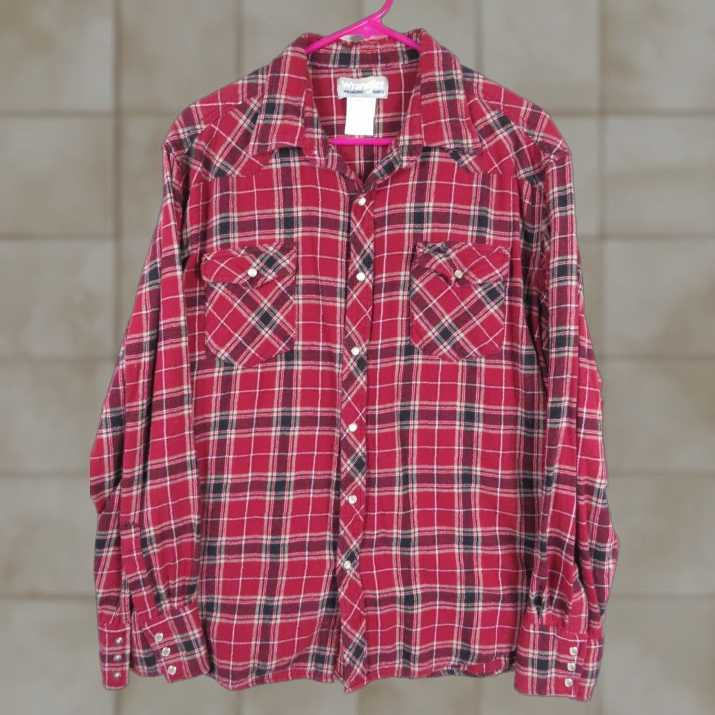 Wrangler VINTAGE Wrangler Shirt Men XL Red Plaid Flannel Pearl Snap Western Wrancher Rodeo Size US XL / EU 56 / 4 - 1 Thumbnail