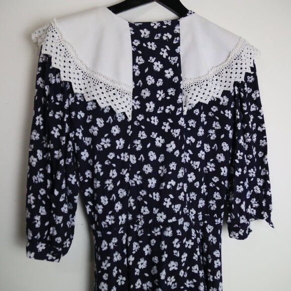 Vintage Vintage Floral 80s Collar Lace Trim Midi Dress Size 7/8 Size M / US 6-8 / IT 42-44 - 7 Thumbnail