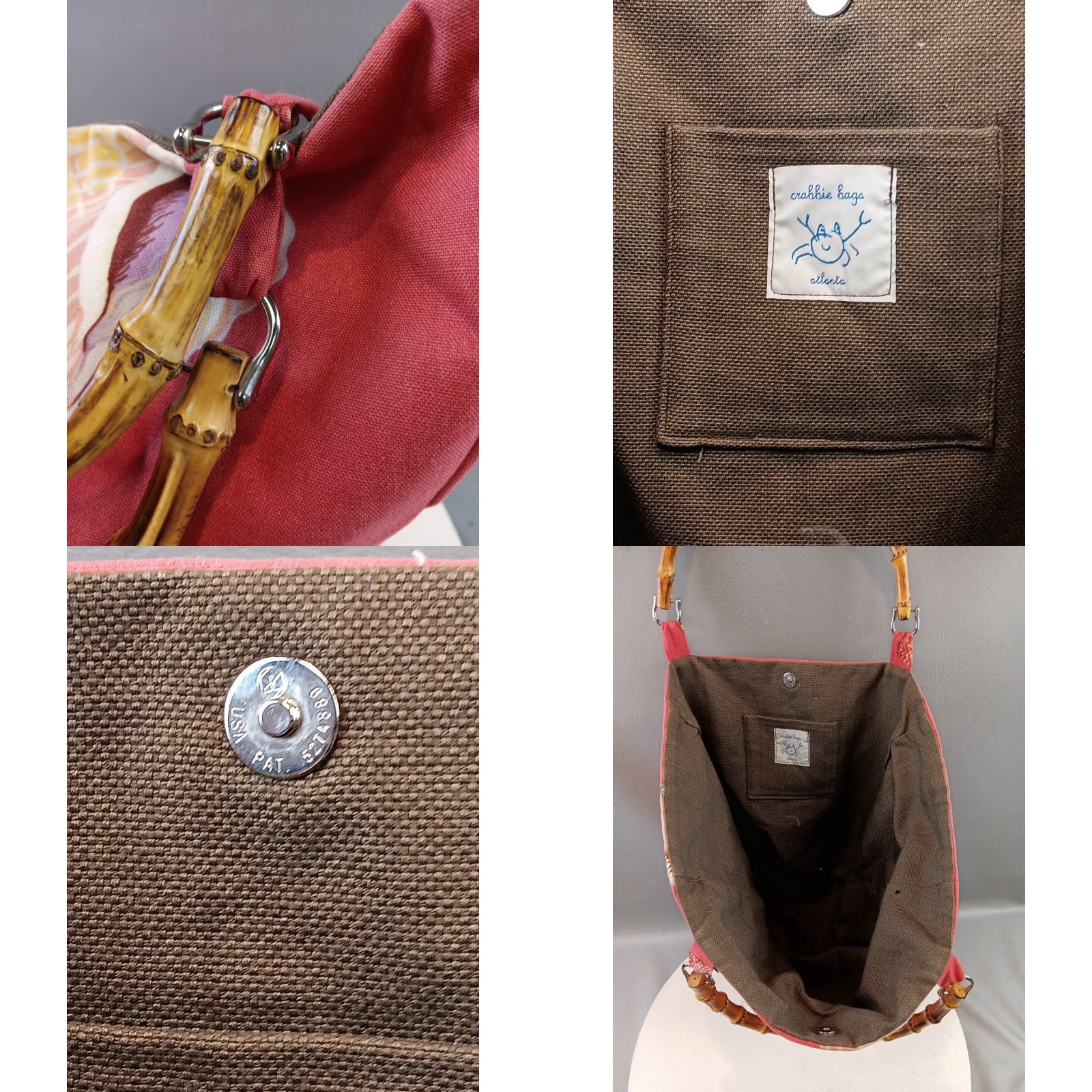 Vintage VINTAGE Atlanta Crabbie Tote Bag Canvas Dual Bamboo Handles Red Sea Figure Graphics GUC Size ONE SIZE - 9 Thumbnail