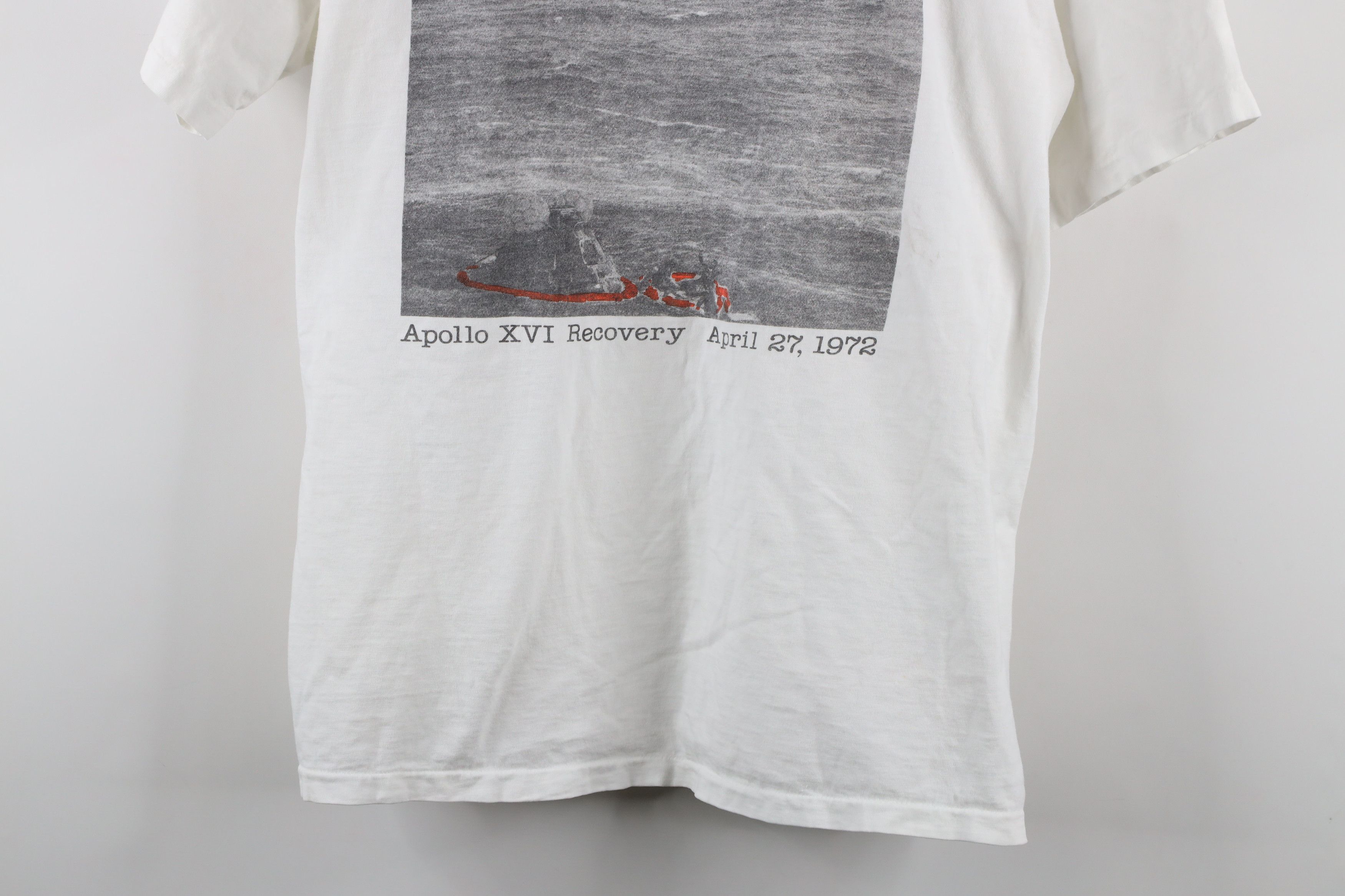 Vintage Vintage 90s Apollo XVI Recovery Space Rocket T-Shirt White Size US XL / EU 56 / 4 - 3 Thumbnail