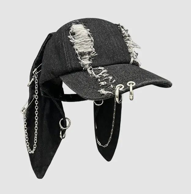 Japanese Brand Avant garde chunky bunny rabbit ear distressed raw denim cap Size ONE SIZE - 5 Thumbnail