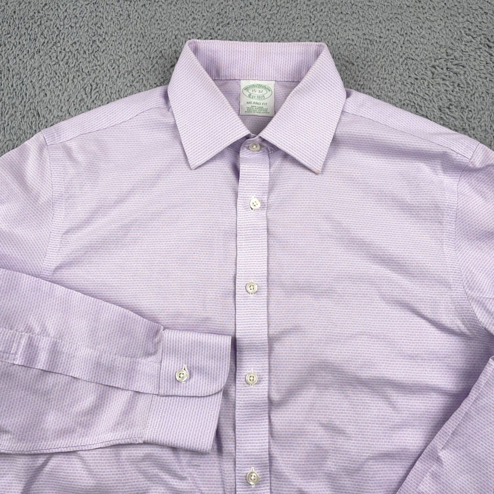 Brooks Brothers Shirt Mens 15 32 Purple Milano Fit Non Iron Supima Cotton Dress  Shirt Slim