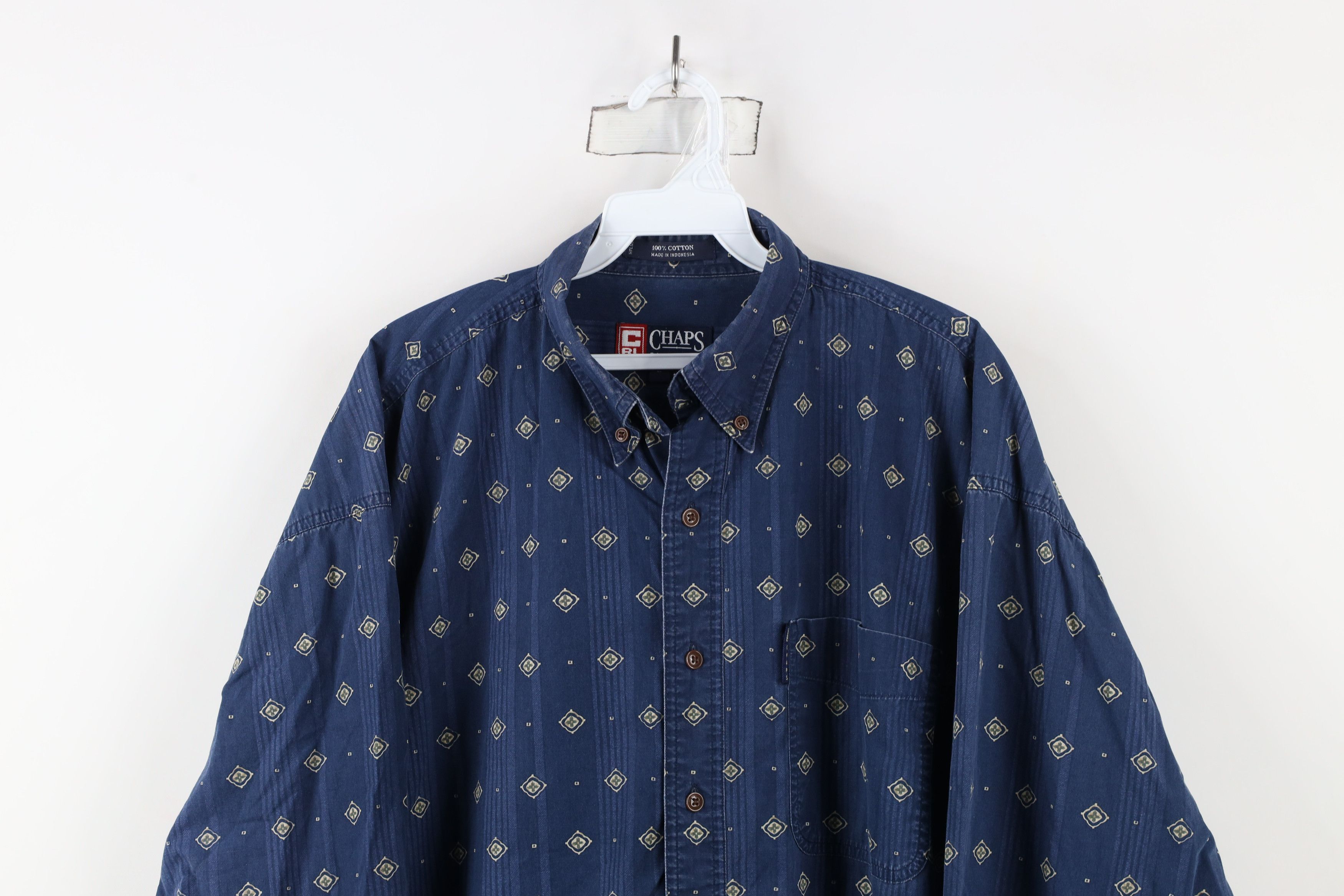Ralph Lauren × Vintage Vintage 90s Chaps Ralph Lauren Geometric Collared Shirt Size US L / EU 52-54 / 3 - 2 Thumbnail
