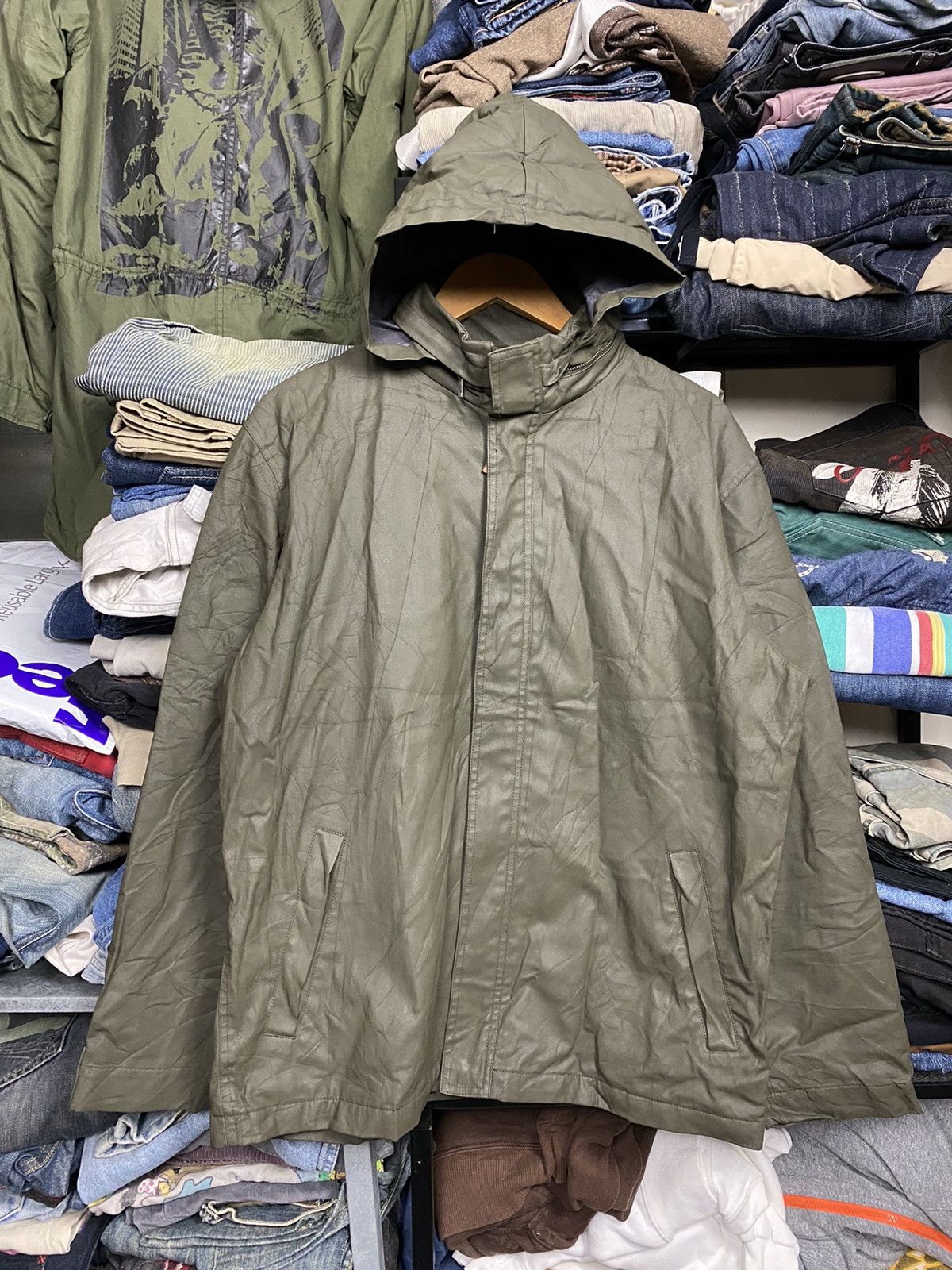image of Burberry Blue Label Waxed Jacket in Green, Men's (Size Large)