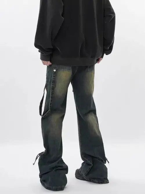 Jean Vintage washed distressed micro-flare pleated denim trousers Size US 30 / EU 46 - 3 Thumbnail