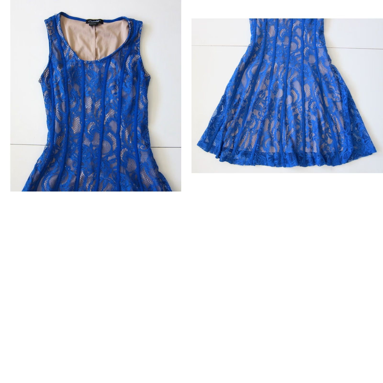 Vintage Cadalite Blue Lace Floral Stretch Sleeveless A-Line Party Tank Dress Small Sun Dress Women Size S / US 4 / IT 40 - 8 Thumbnail