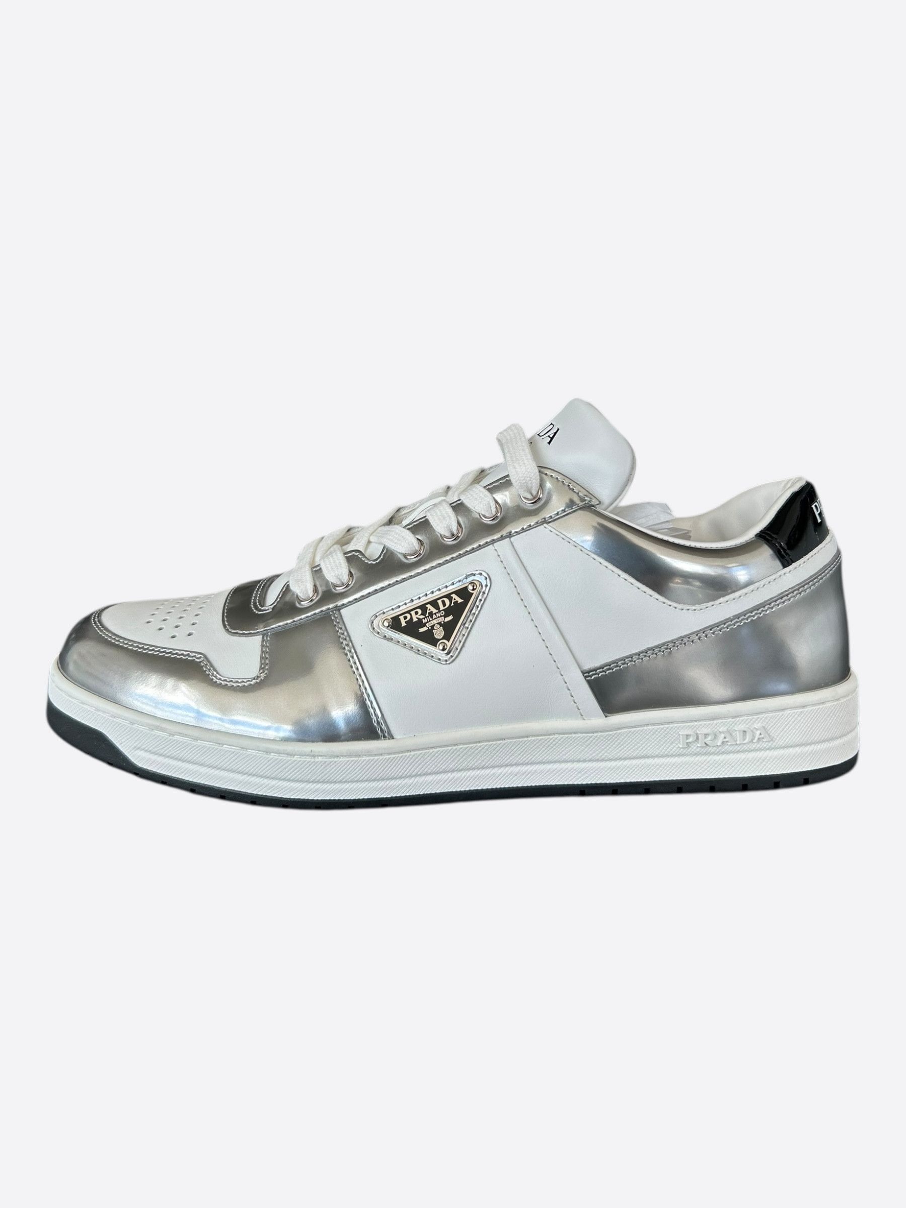 Prada Prada White & Silver Downtown Sneakers Size US 11 / EU 44 - 3 Thumbnail