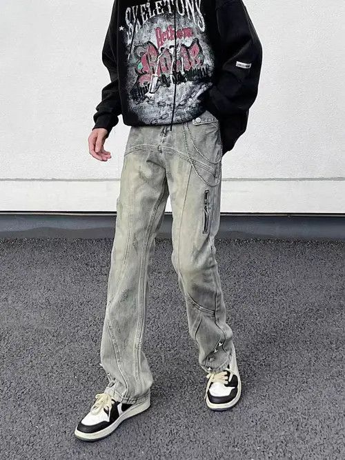 VIBE Washed and distressed patchwork micro flare jeans Size US 30 / EU 46 - 7 Thumbnail