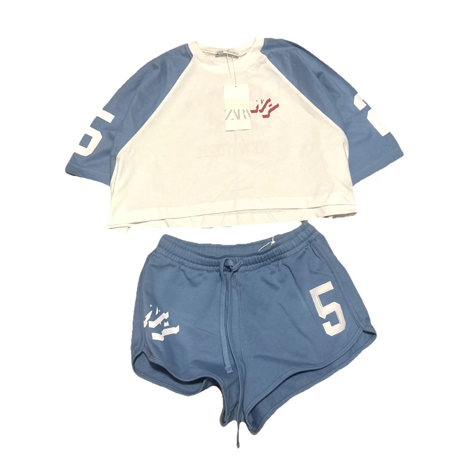 Zara NWT Zara Jrs MEDIUM blue athletic PULL ON Shorts top 2-piece set 1181 Size M / US 6-8 / IT 42-44 - 2 Thumbnail
