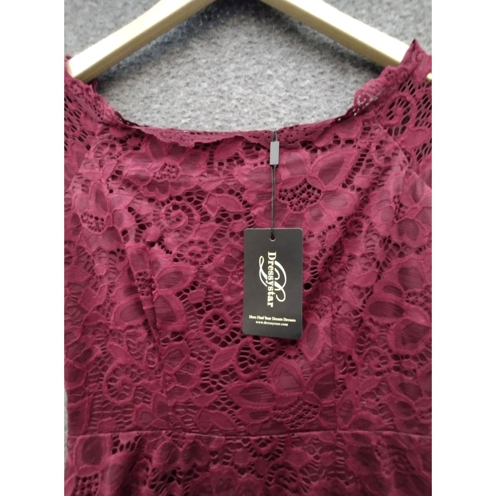 Vintage Dressystar Women's XS Lace Cocktail Dress Hi-Lo Off Shoulder Wine Red Dress Size XS / US 0-2 / IT 36-38 - 3 Thumbnail