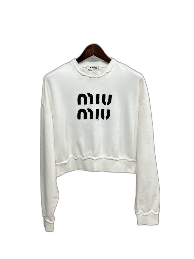 Prada Miu Miu White Distressed Sweatshirt Size Small Size US S / EU 44-46 / 1 - 1 Thumbnail
