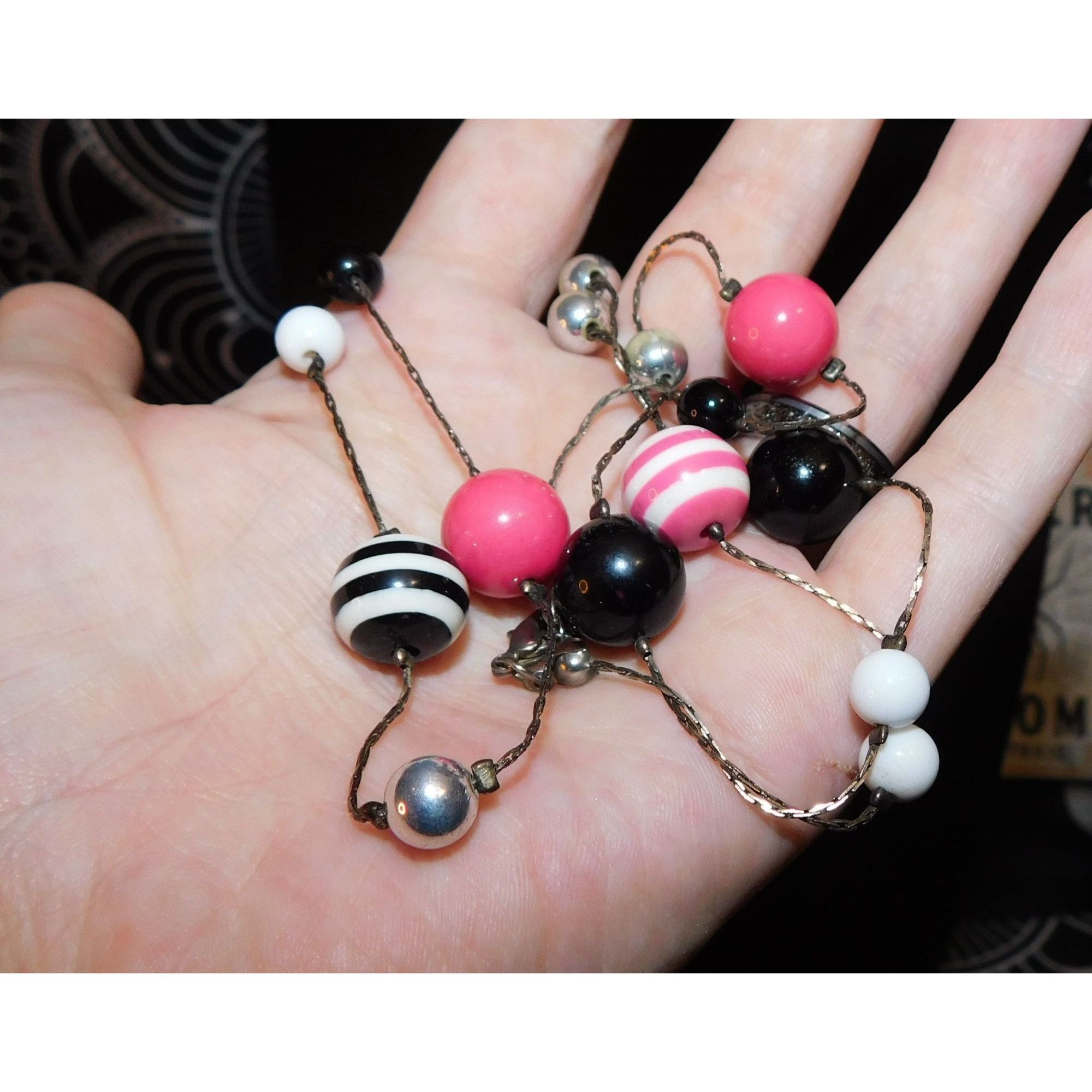 Other Pastel Goth Bubblegum Pink And Black Stripe Station Necklace Size ONE SIZE - 5 Thumbnail