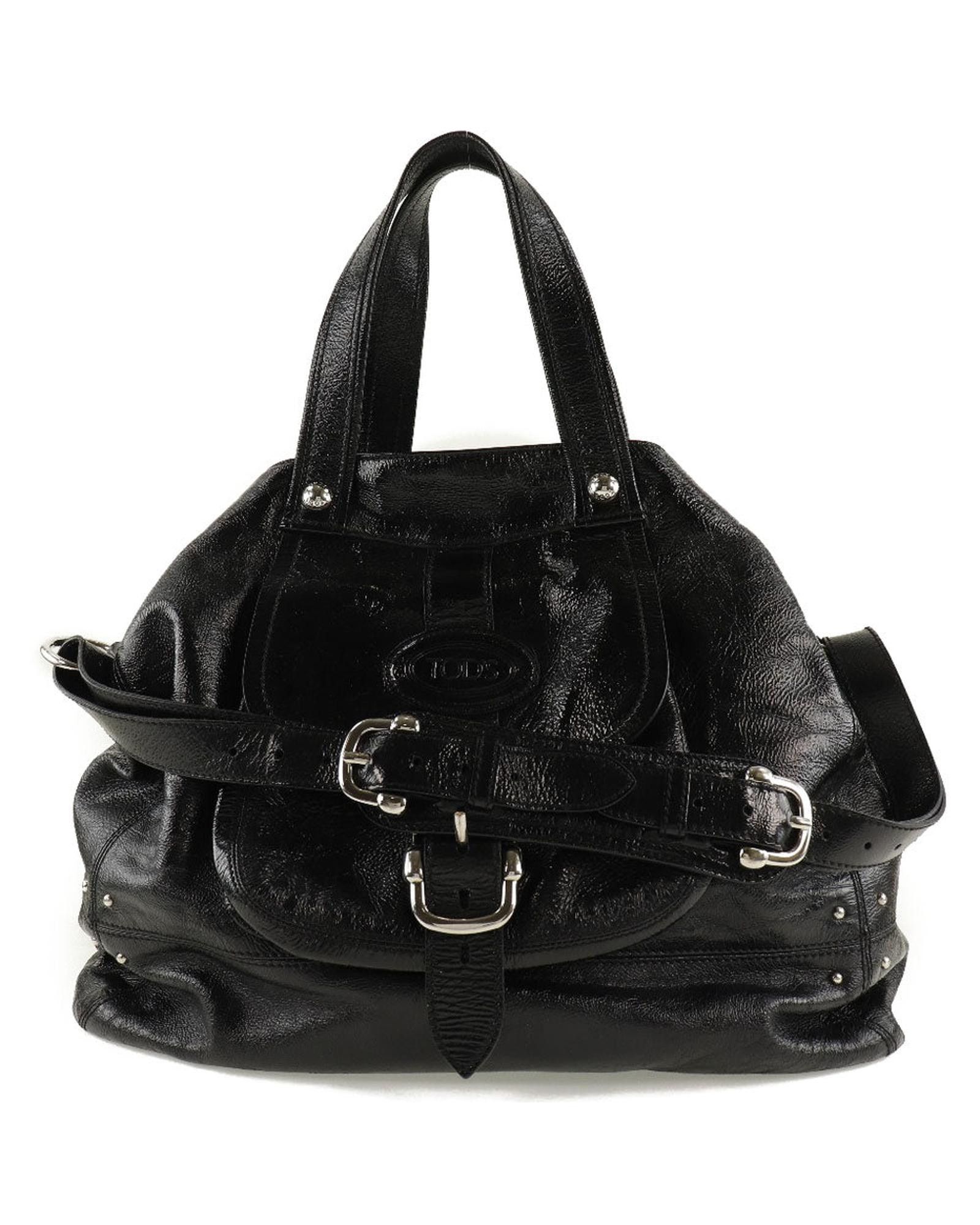 image of Tods Black Patent Leather Tote Bag, Women's