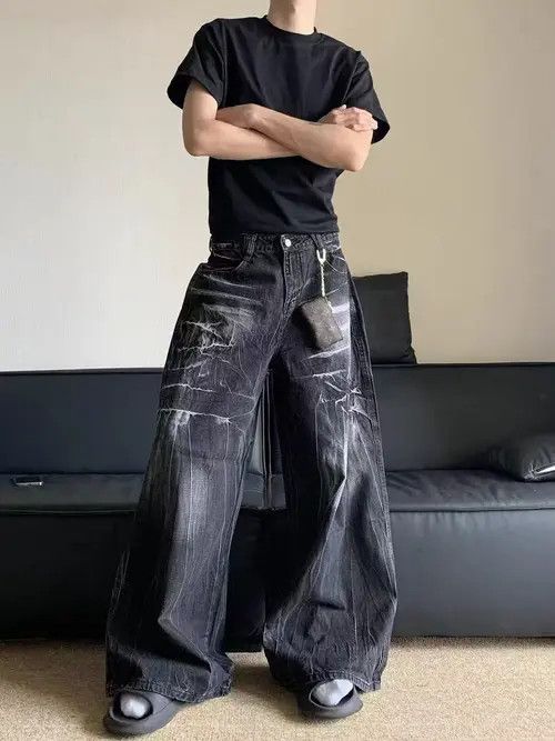 Japanese Brand × Jean Vintage washed and distressed lightning stripe baggy jeans Size US 34 / EU 50 - 1 Thumbnail
