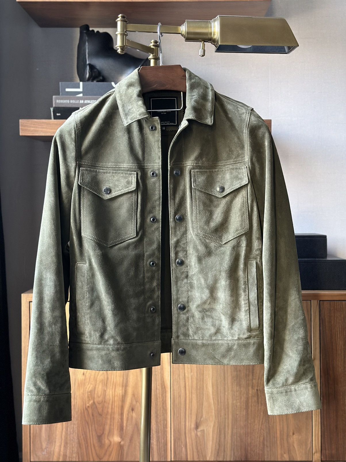 image of Todd Snyder Suede ‘Dylan’ Jacket in Green, Men's (Size XS)