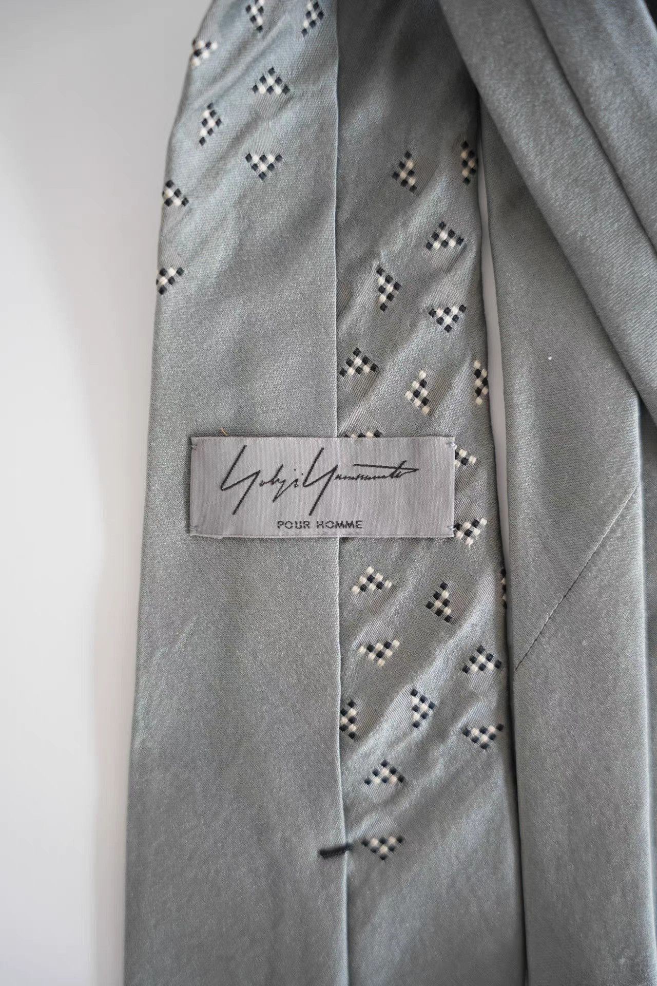 Yohji Yamamoto Yohji Yamamoto Pour Homme Gray & White Argyle Silk Tie K4 Size ONE SIZE - 2 Thumbnail