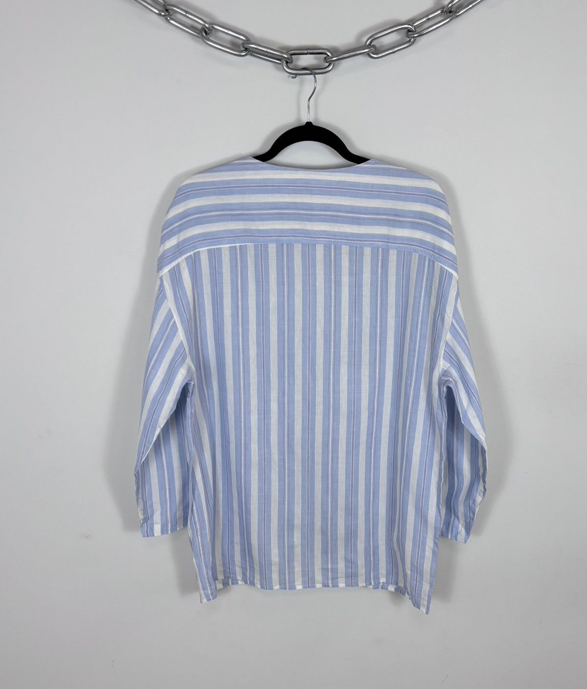 Trussardi Trussardi Vintage Women’s Blue Striped Long Sleeve Shirt Size L / US 10 / IT 46 - 16 Thumbnail