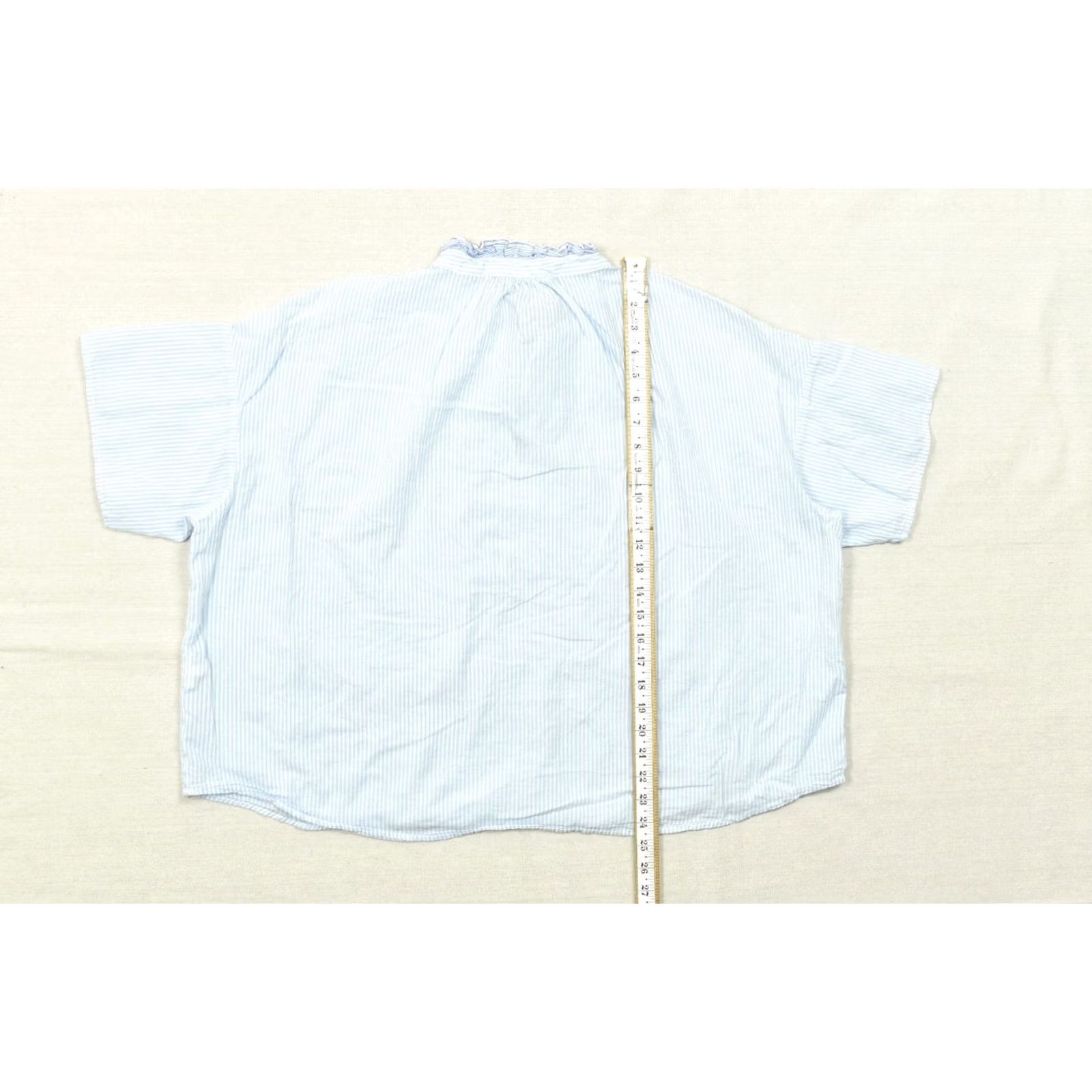 Tommy Hilfiger Tommy Hilfiger Top Blouse Blue Striped Ruffle Neck Tie Front Short Sleeve XXL Womens Size XXL / US 16-18 / IT 52-54 - 2 Thumbnail