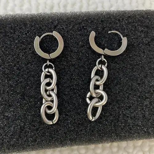 Other Stainless Steel Tassel Chain Dangle Drop Earrings for Men Size ONE SIZE - 2 Thumbnail