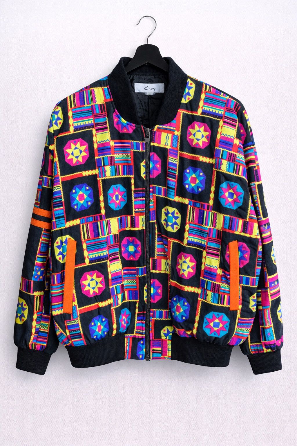 Japanese Brand Vintage GIVY Geometric Pattern Bomber Statement Outerwear Size US S / EU 44-46 / 1 - 1 Thumbnail