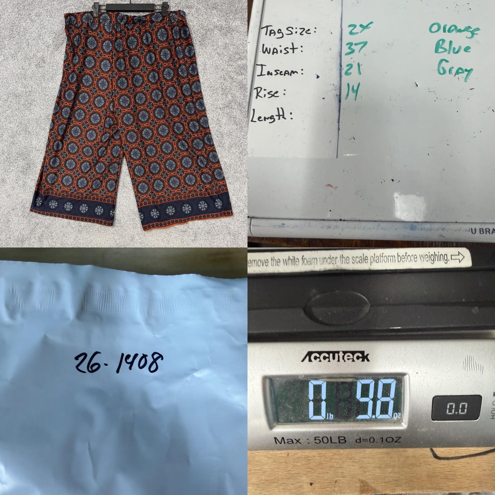 Vintage VINTAGE: Notations Capri Pants 2X Plus 37x21 Orange Blue Medallion Geometric Boho Jersey Wide-Leg Pull On Capris Womens PlusSize USA Made Size 40" / US 18 - 8 Thumbnail