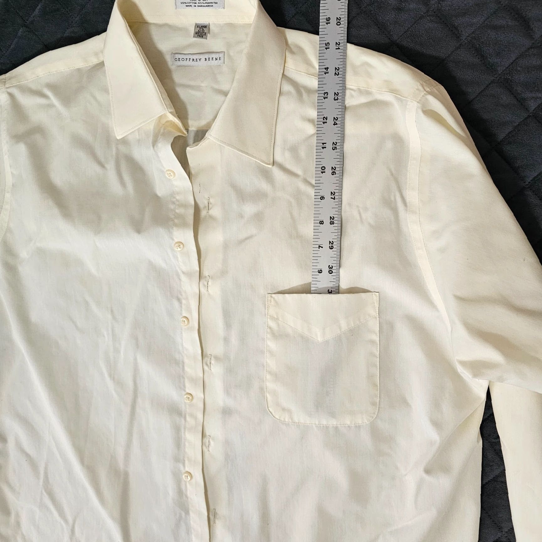 Geoffrey Beene Geoffrey Beene Dress Shirt Mens Size 15.5 32/33 Wrinkle Free Yellow Classic Vintage Button Collared Chest 25 in Long Sleeve Size 42R - 3 Thumbnail