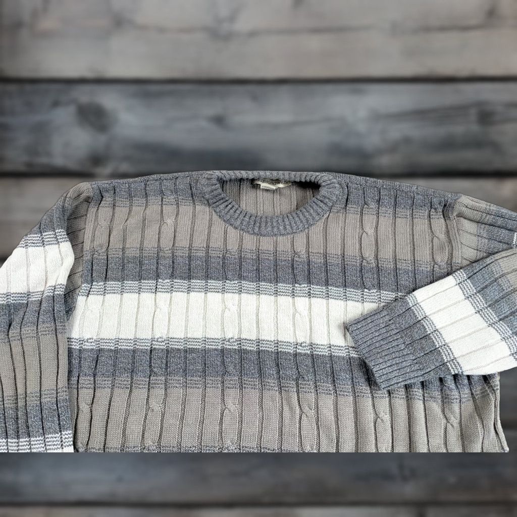 Vintage VINTAGE MunsingWear Chunky-Knit Striped Sweater Adult Large Gray Beige Mens Size US L / EU 52-54 / 3 - 1 Thumbnail