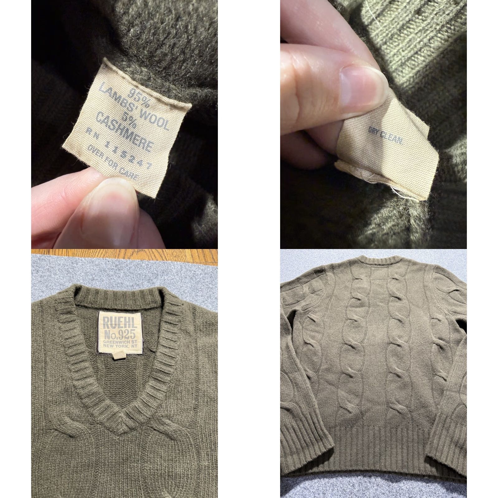 Vintage VINTAGE Ruehl No. 925 Cashmere And Lambs Wool Men’s V-Neck Sweater L Green Mens Pullover 90s? Size US L / EU 52-54 / 3 - 8 Thumbnail