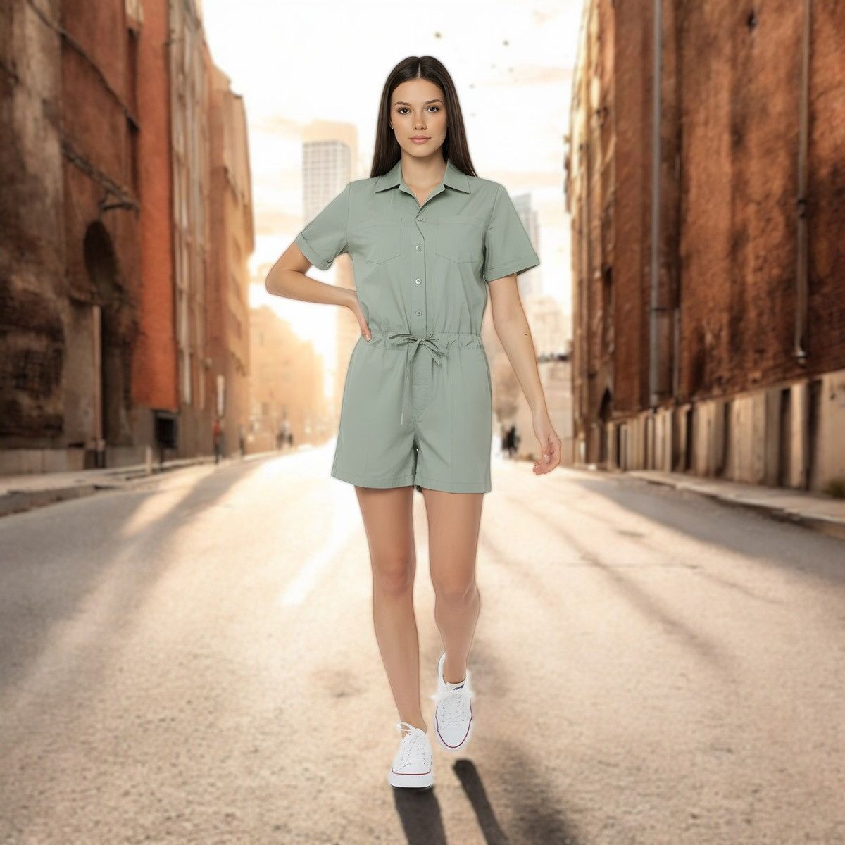 Flylow Flylow Women’s Sage Green Around Town Shorts Romper Sz M Size 30" / US 8 / IT 44 - 2 Thumbnail