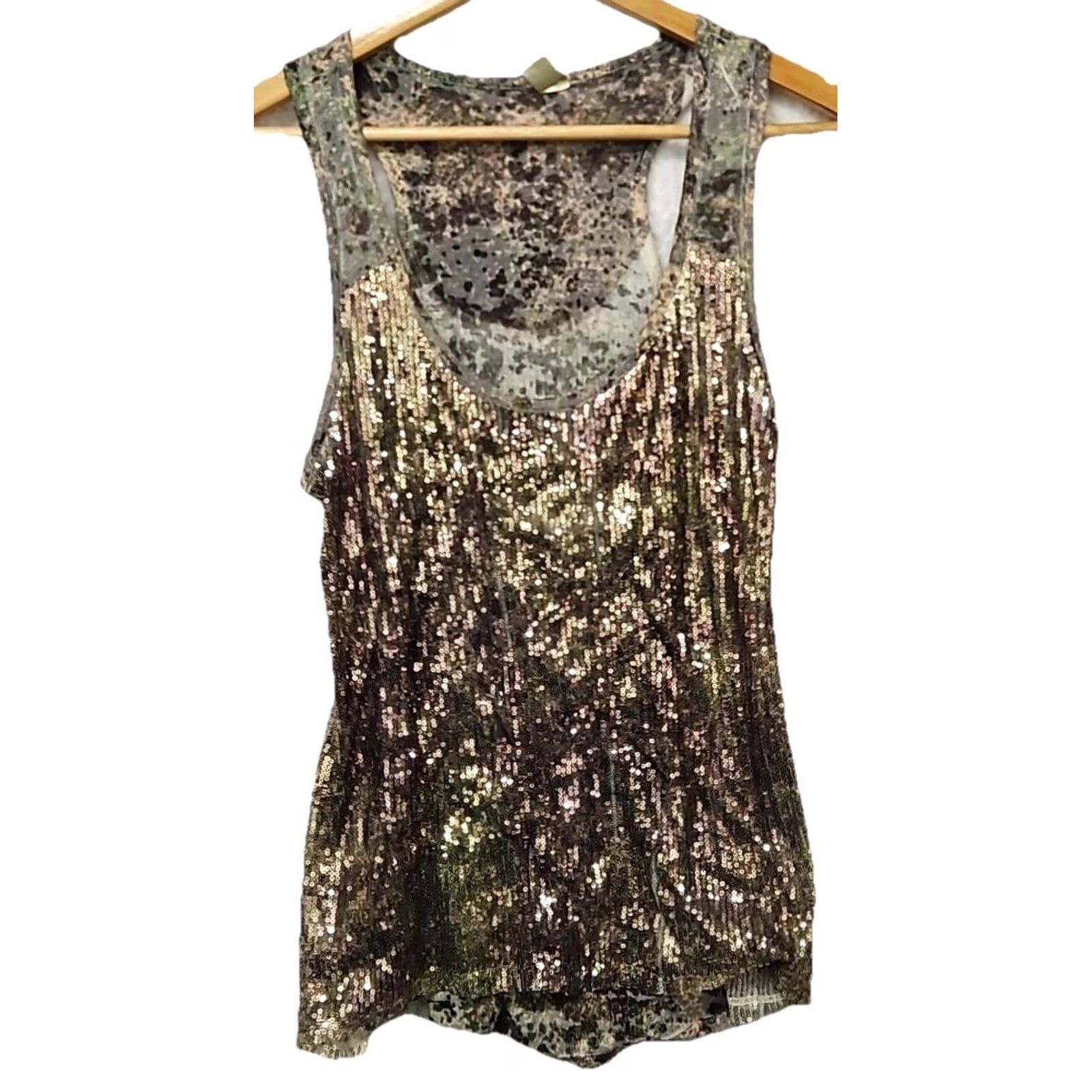 Vintage Women sequin sleeveless tank top Gold Party Metal Designer Abstract Scoop Neck S Size S / US 4 / IT 40 - 3 Thumbnail