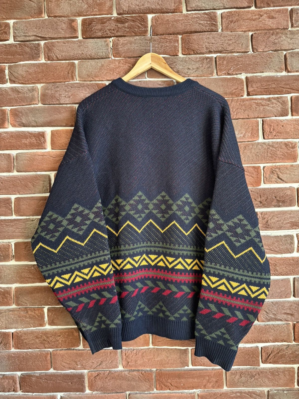 Lacoste Vintage 90s Lacoste Aztec Boxy Cardigan Sweater Navy XL Size US XL / EU 56 / 4 - 2 Thumbnail