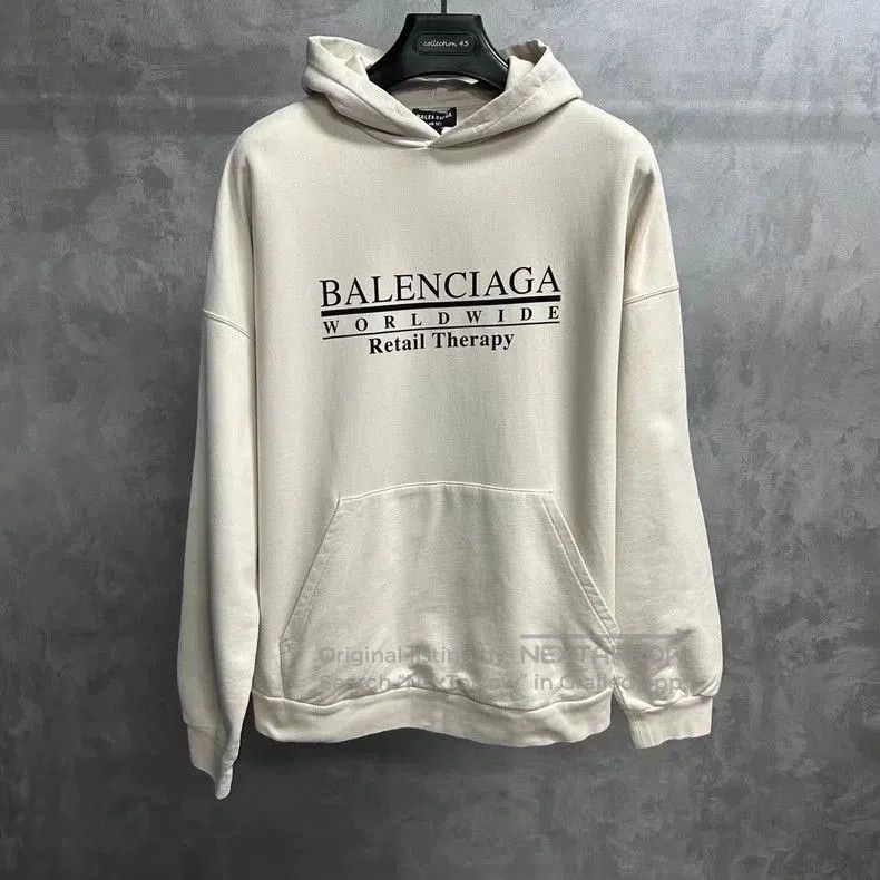 Balenciaga Balenciaga Beige Logo Hoodie- Size US M / EU 48-50 / 2 - 1 Thumbnail