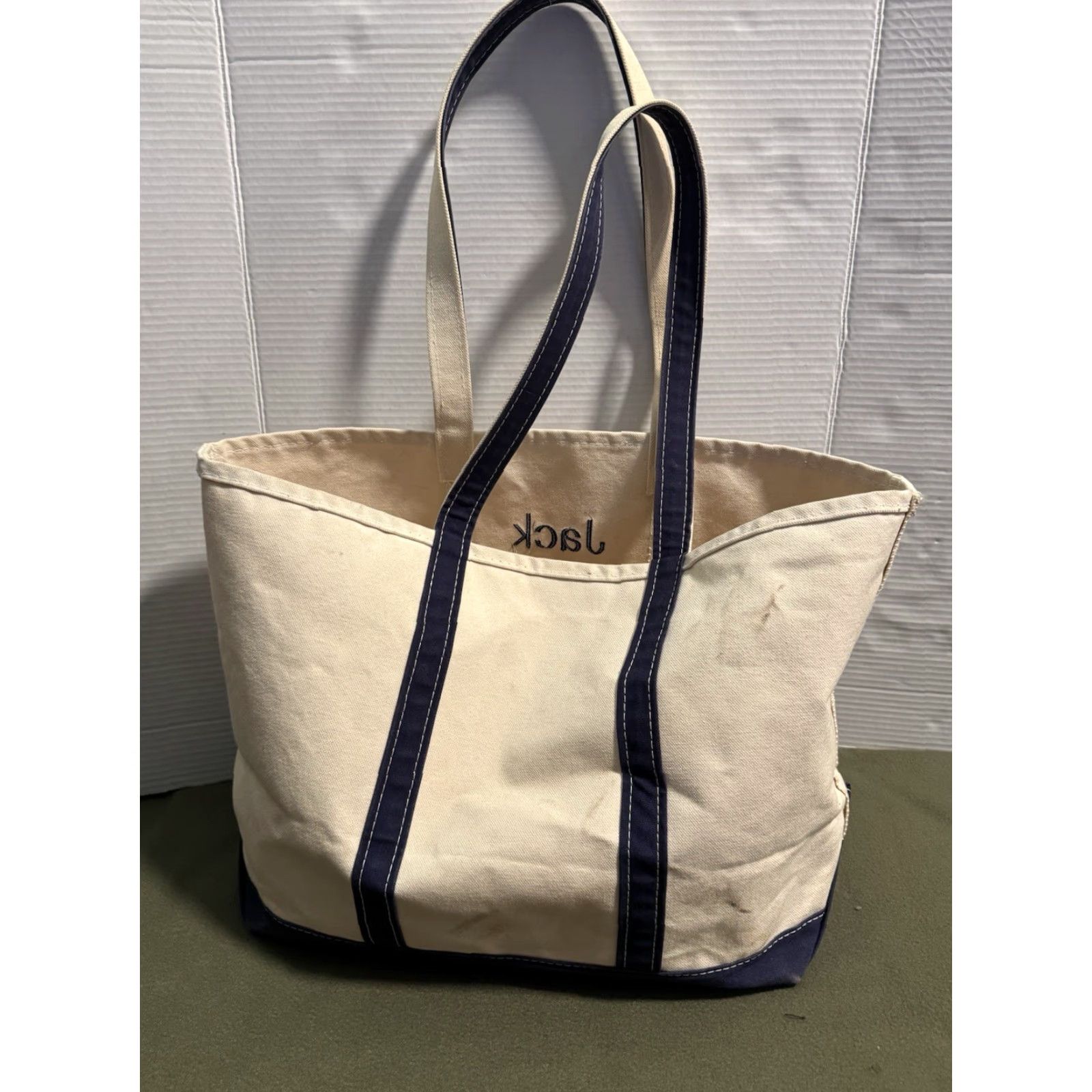 Vintage VINTAGE L.L. BEAN Boat and Tote Large Navy Blue Made in USA Monogram Jack Tote Mens Unisex Adults 90s Canvas Navy Blue Size ONE SIZE - 4 Thumbnail