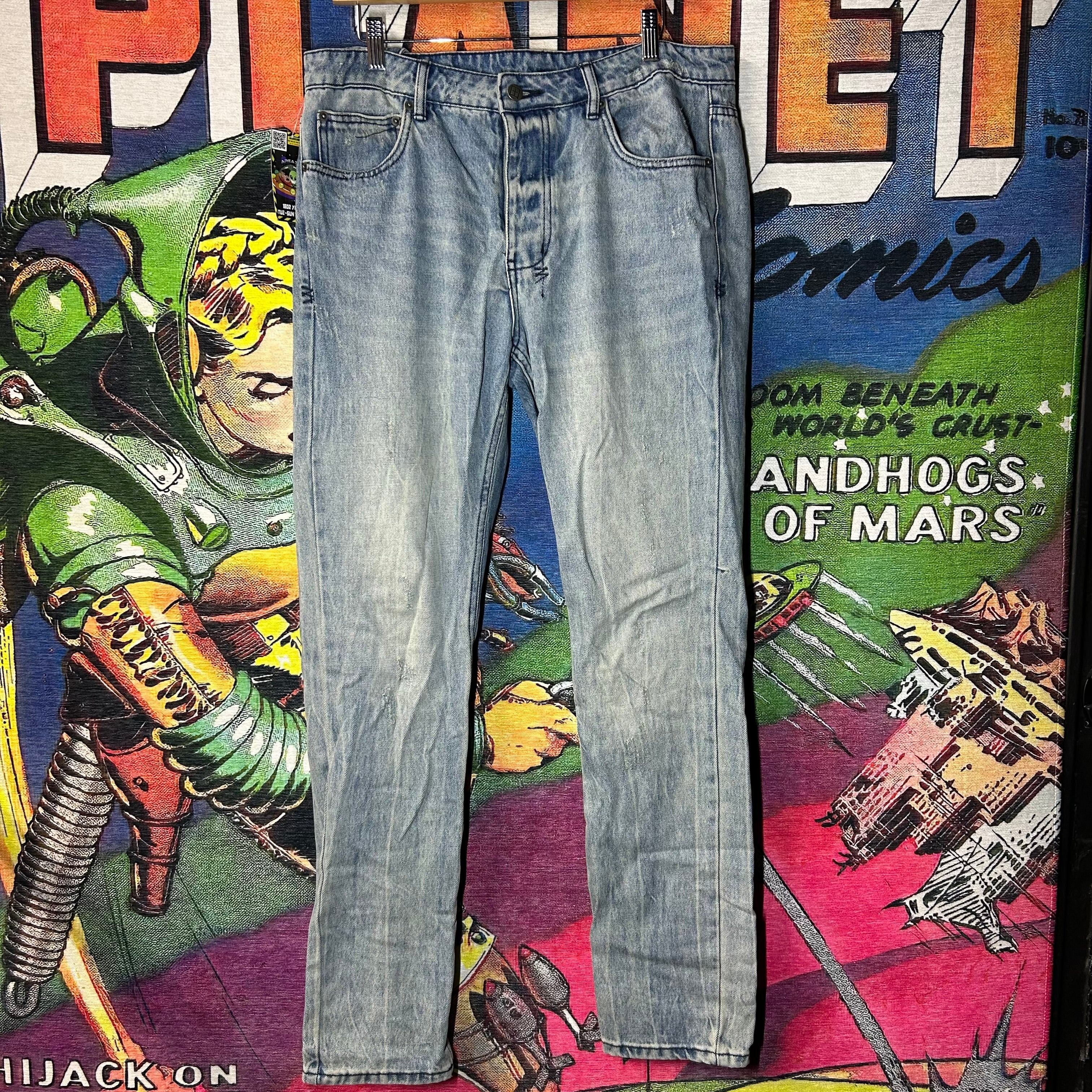 Ksubi Ksubi Distressed Straight Leg Blue Jeans Size 34” Size US 34 / EU 50 - 1 Thumbnail