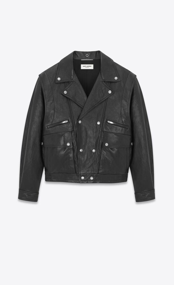 o1s1wg110624 Biker Jacket Vintage Crinkled Lambskin in Black