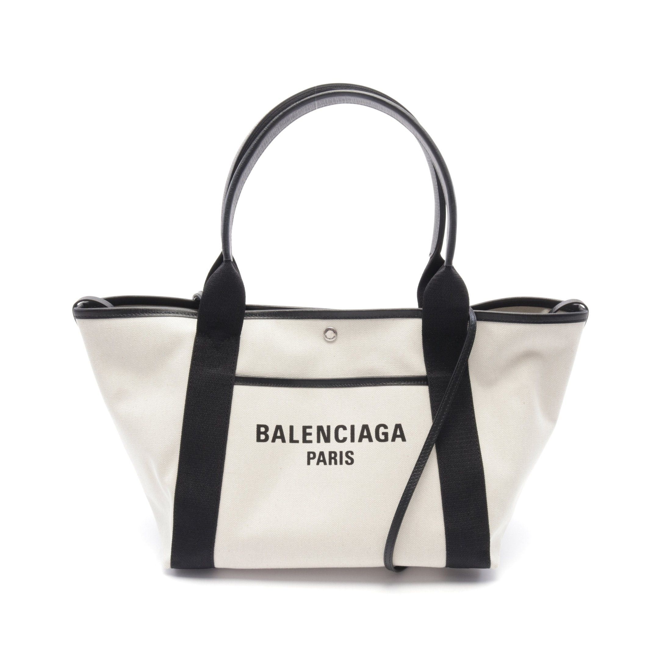 Balenciaga Balenciaga Biarritz Medium Tote Handbag Bag Logo Print Canvas Leather Ivory Black Size ONE SIZE - 1 Thumbnail