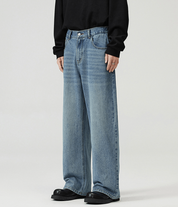Japanese Brand × Jean Light blue loose wide-leg washed baggy jeans for men Size US 32 / EU 48 - 3 Thumbnail