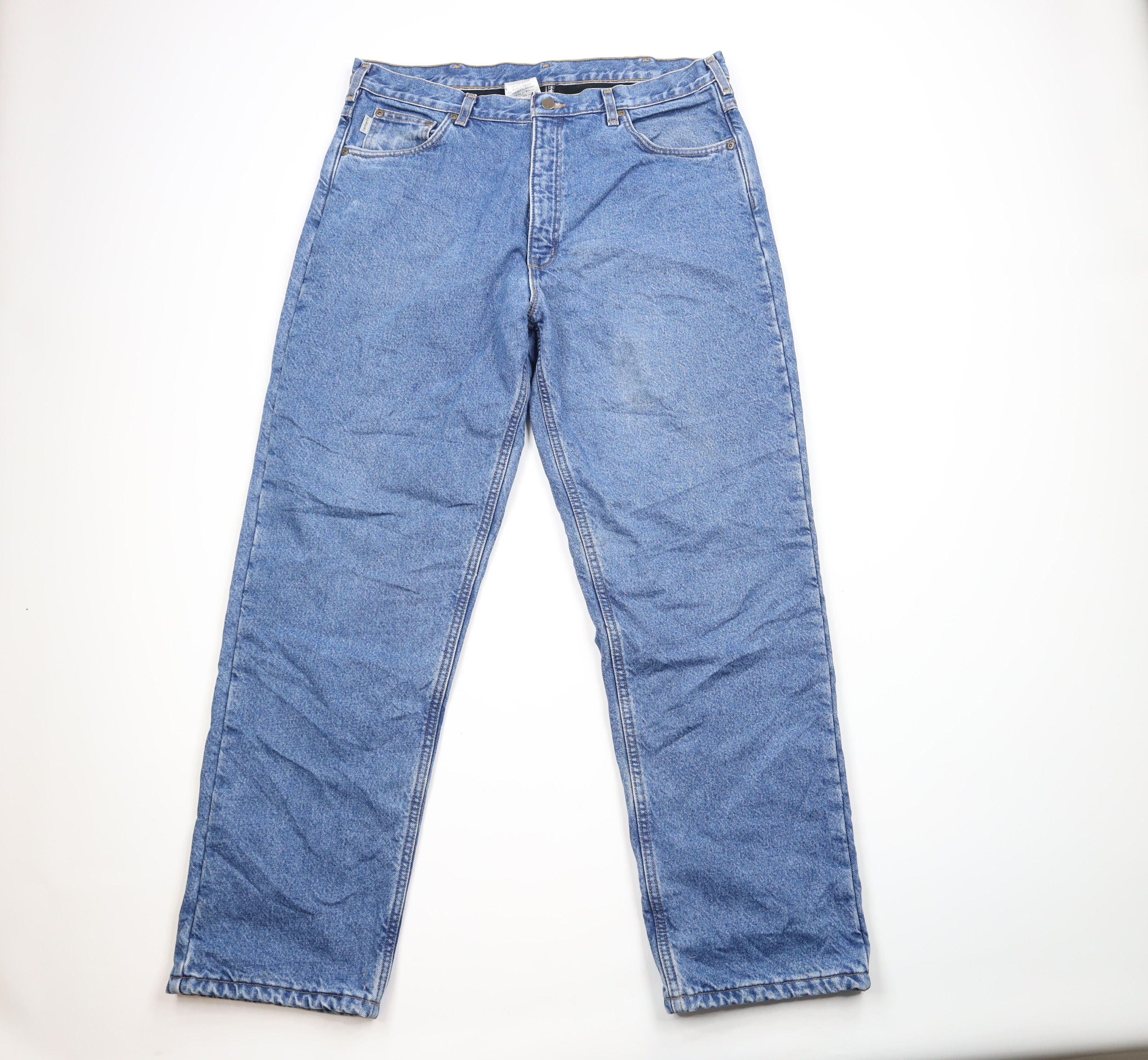 Carhartt × Vintage Vintage Carhartt Fleece Lined Relaxed Fit Denim Jeans Blue Size US 38 / EU 54 - 2 Thumbnail
