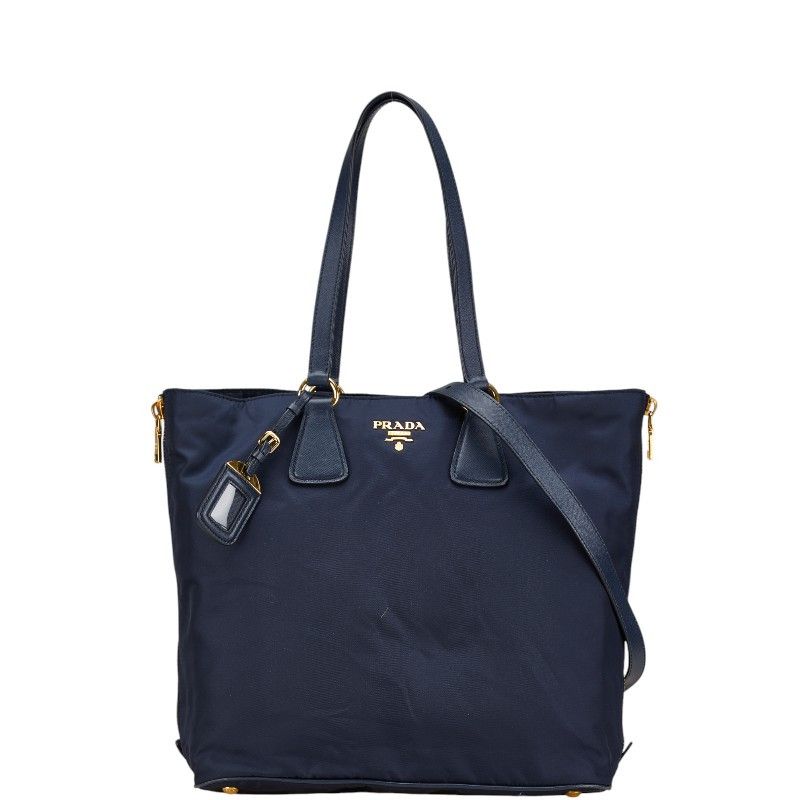 Prada Prada Nylon Leather 2Way Tote Bag Leather Shoulder Bag in Blue, Women's